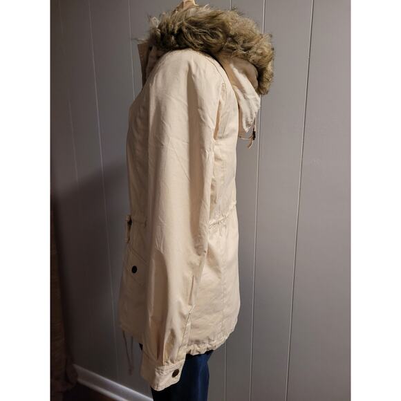 Banana Republic Heritage Women's XS Beige Fur Collar Classy Coat - Picture 6 of 16